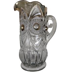 US Glass Company Pitcher Gold Bullseye & Fan Gold Trim EAPG Antique Heavy